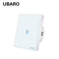 Showlu Smart Touch Wall Light Switch with glass panel, available in 1, 2, or 3 gang options, modern and sleek design.