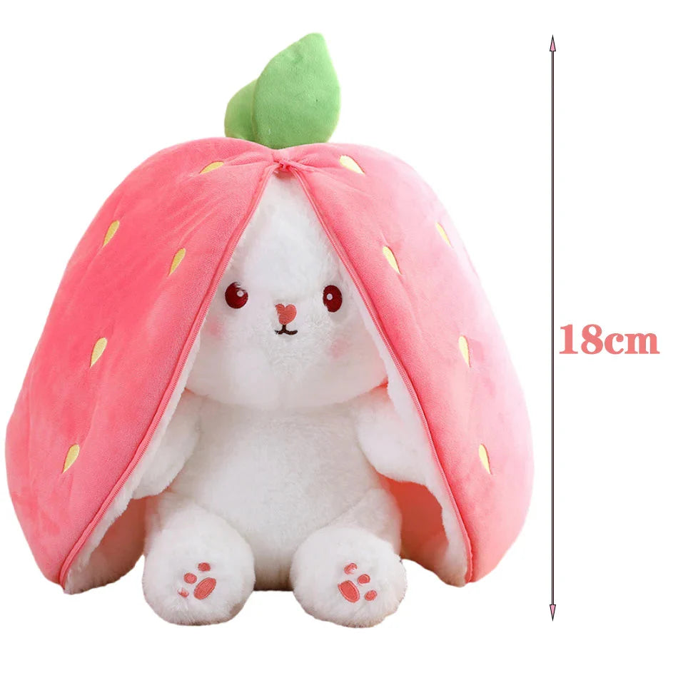 SHOWLU 18cm strawberry rabbit plush toy with zipper, soft stuffed animal doll, perfect for children and plush toy collectors.