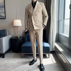 Spring Autumn Full Men's Suits and Blazers New In 2 Piece Outfit Set Male Double Breasted Classic Gentleman Ceremony Luxury