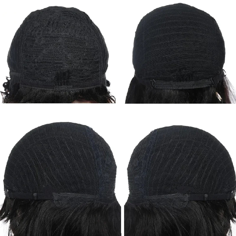Short black afro curly human hair wig with 150% density, Remy hair, pixie cut, 4-inch length, machine-made by Showlu Fashion Store.