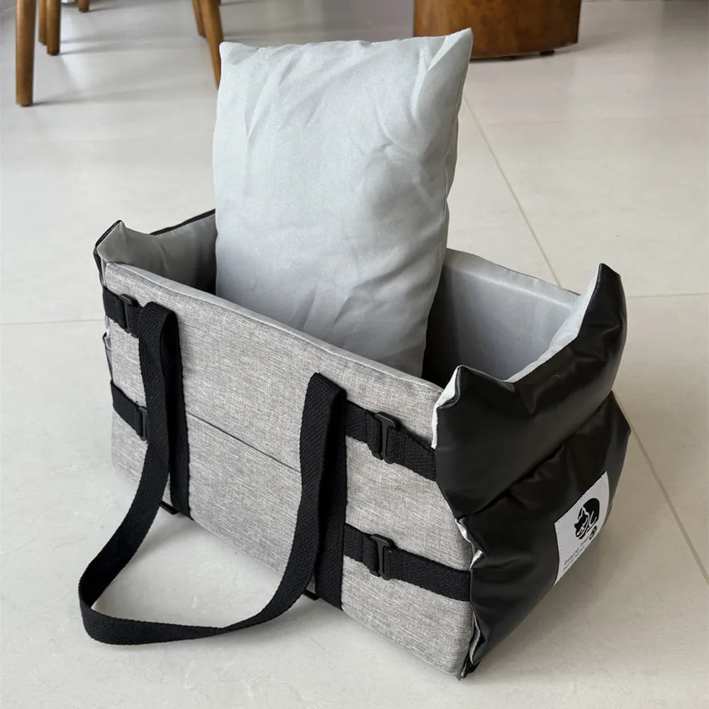 Showlu Fashion leather pet car seat and travel bed for small dogs, portable and comfortable for car trips.