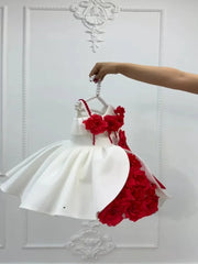 Custom 3D Flower Bow Flower Girl Dress For Wedding Formal Pageant Gown Elegant Princess Dress For Kids Birthday Party Ceremony