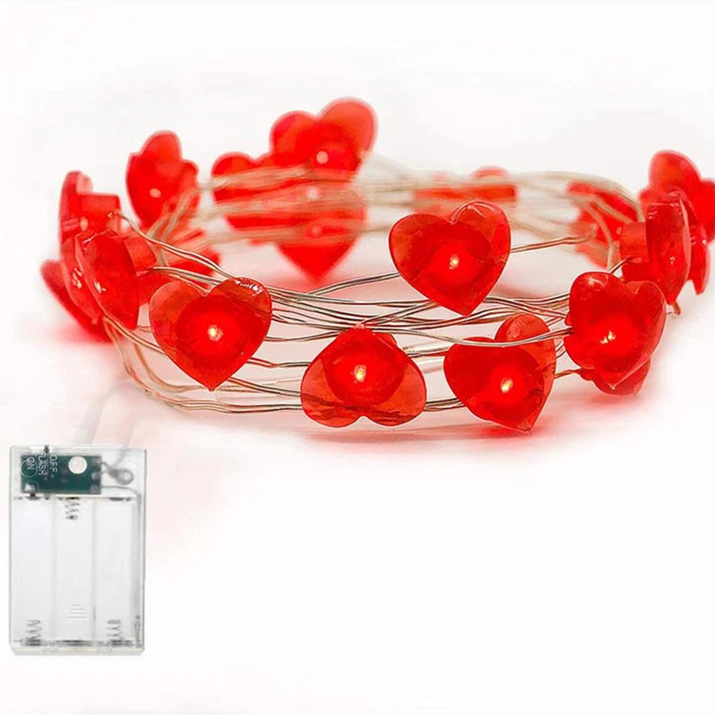 Red heart-shaped string lights with 20/30 LEDs, romantic fairy lights for Valentine's Day, Christmas, and Mother's Day decor.
