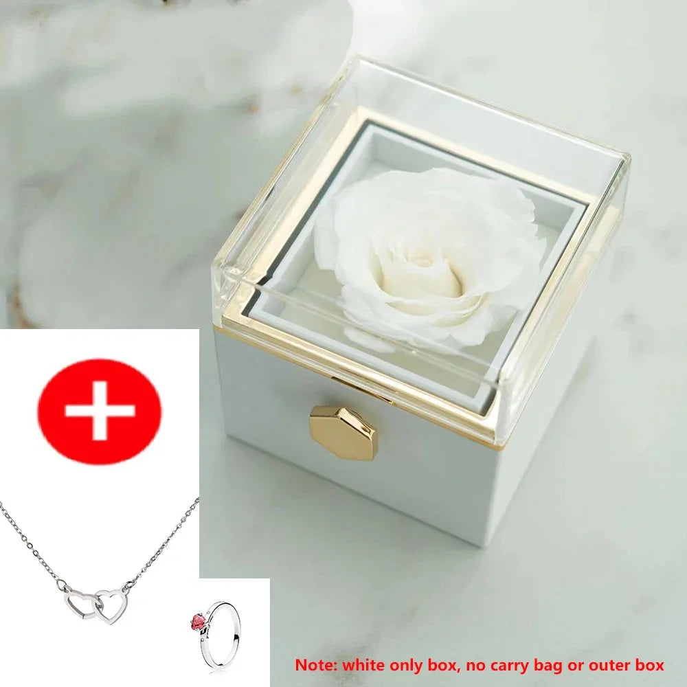 SHOWLU FASHION STORE JMjermyn rotating eternal rose jewelry box with wedding necklace case, featuring a decorative rose and jewelry storage.