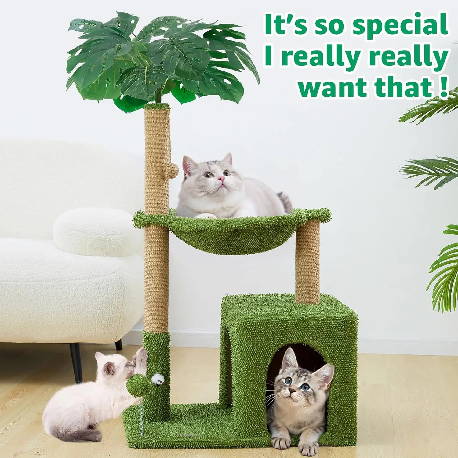 Showlu 48-inch cat tree tower with scratching post, cozy hammock, multiple platforms, and sisal scratching posts for cats.