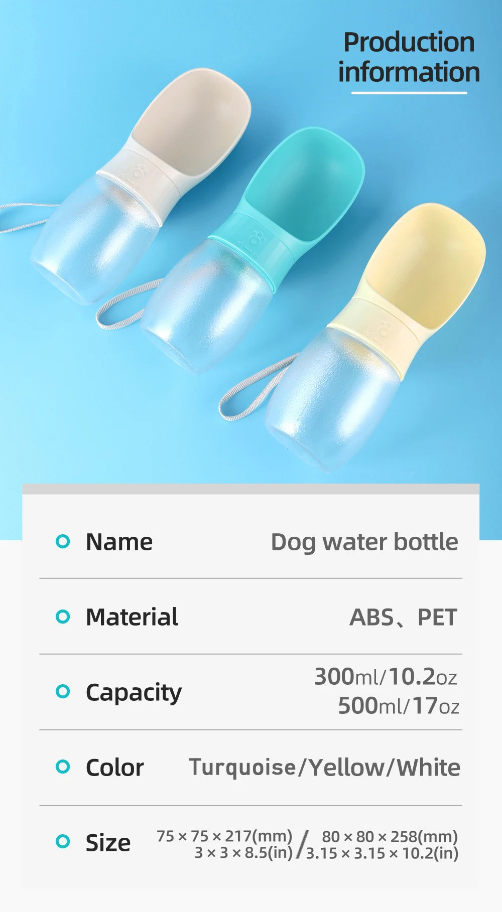 Showlu Smart General portable dog water bottle with leak-proof travel dispenser and bowl, ideal for outdoor pet hydration.