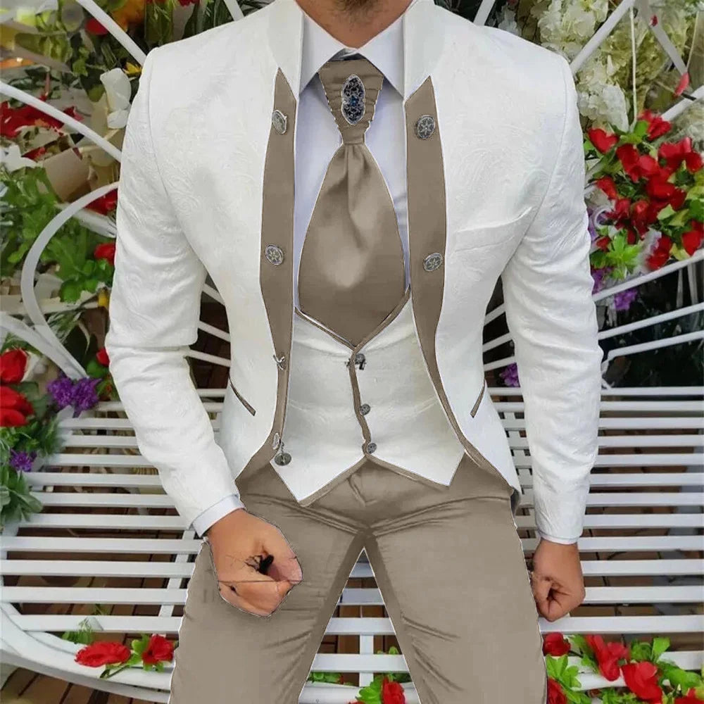 Showlu men's royal blue 3-piece wool tuxedo suit with jacket, vest, and trousers, ideal for wedding groom attire.