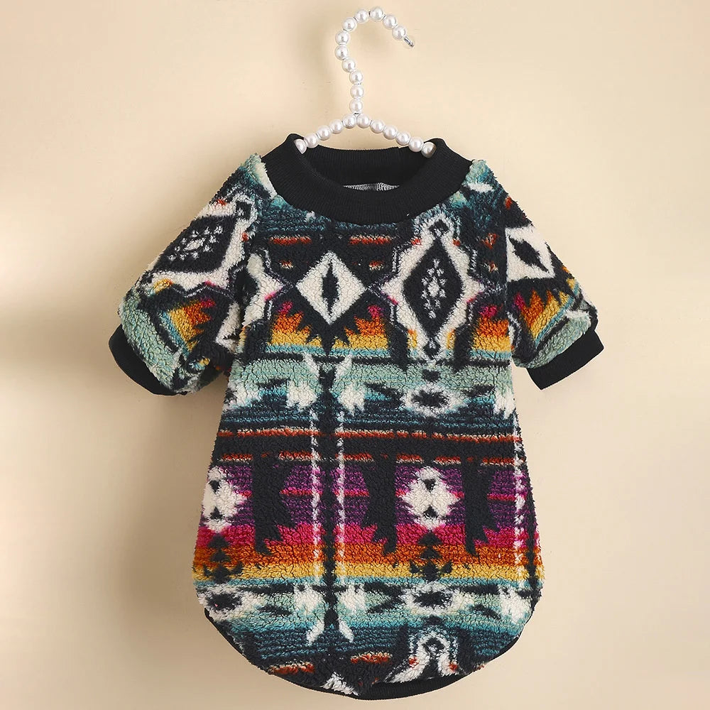 XLeiPet Totems Print puppy dog sweater by Showlu Fashion Store, warm winter fiber pet hoodie with colorful totems design.