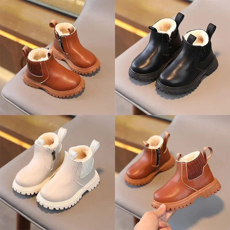 Sonkpuel kids winter snow boots by SHOWLU FASHION STORE, warm PU leather ankle shoes for boys and girls, suitable for winter.