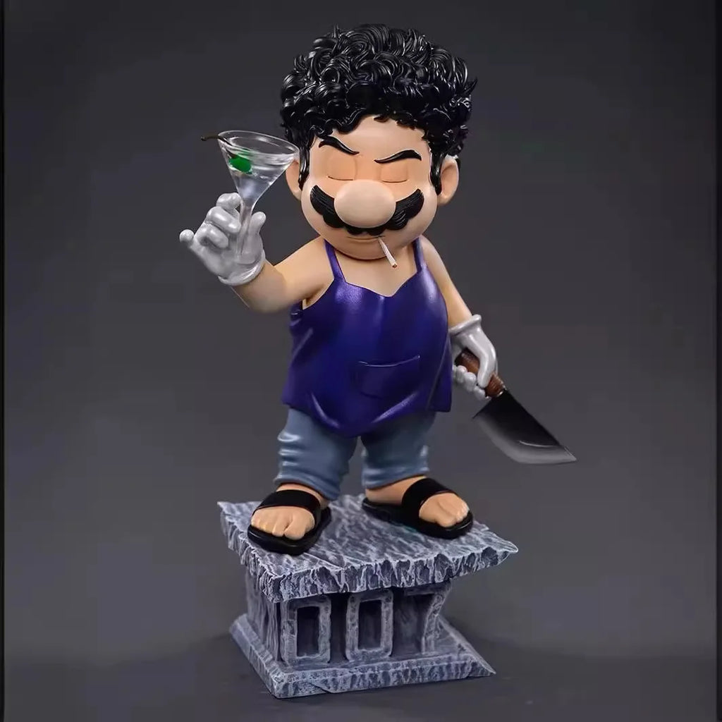 Super Mario as The Godfather PVC action figure by Bandai, 16cm tall, detailed model with Mario's signature outfit and accessories.