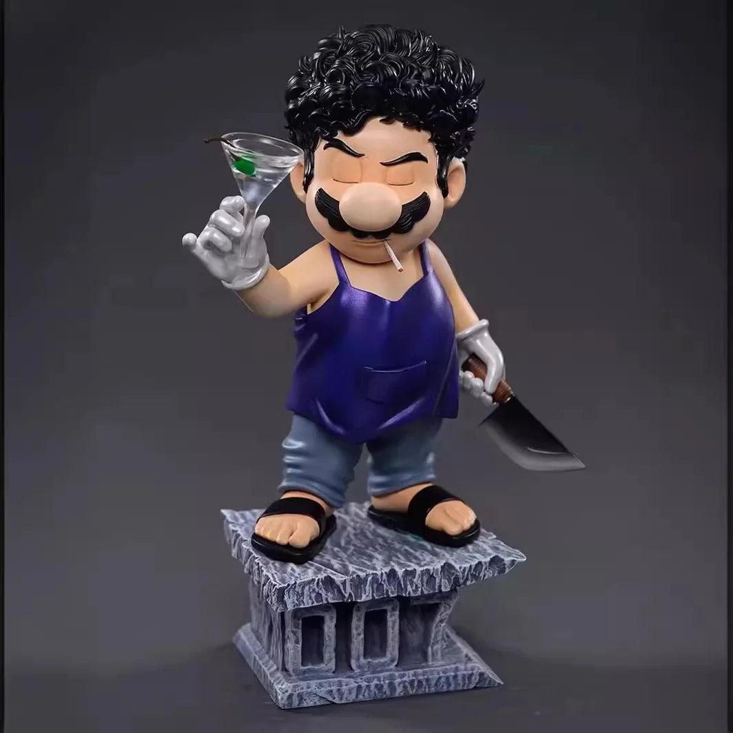 Super Mario as The Godfather PVC action figure by Bandai, 16cm tall, detailed model with Mario's signature outfit and accessories.