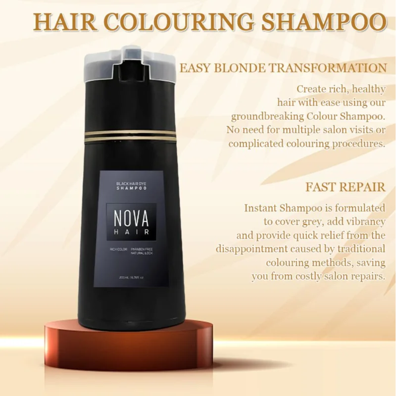 LANBENA 3-in-1 natural hair dye shampoo with moisturizing oil control, 500ml, showing the shampoo bottle with label and product details