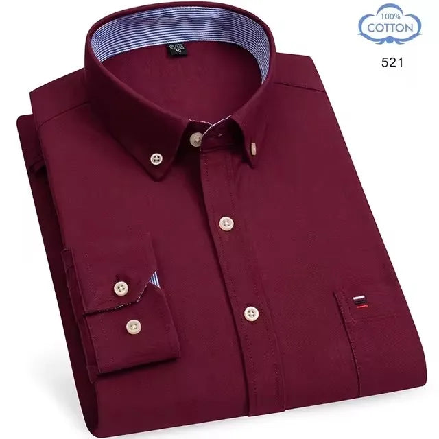 Men's long sleeve plaid cotton Oxford shirt with red and striped pattern, in 7XL size, from Showlu Fashion Store.