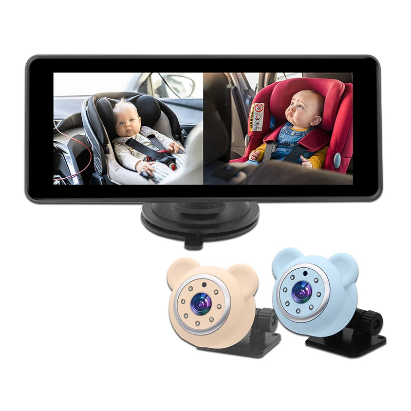 Showlu Smart General baby car camera mounted on vehicle interior, showing clear lens and wiring for child safety monitoring.