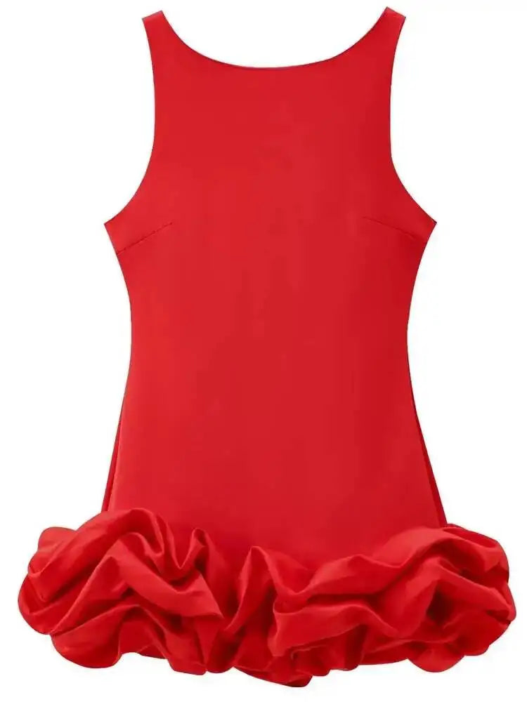 White sleeveless short dress with ruffle backless design, form-fitting mini dress for women, perfect for summer parties.