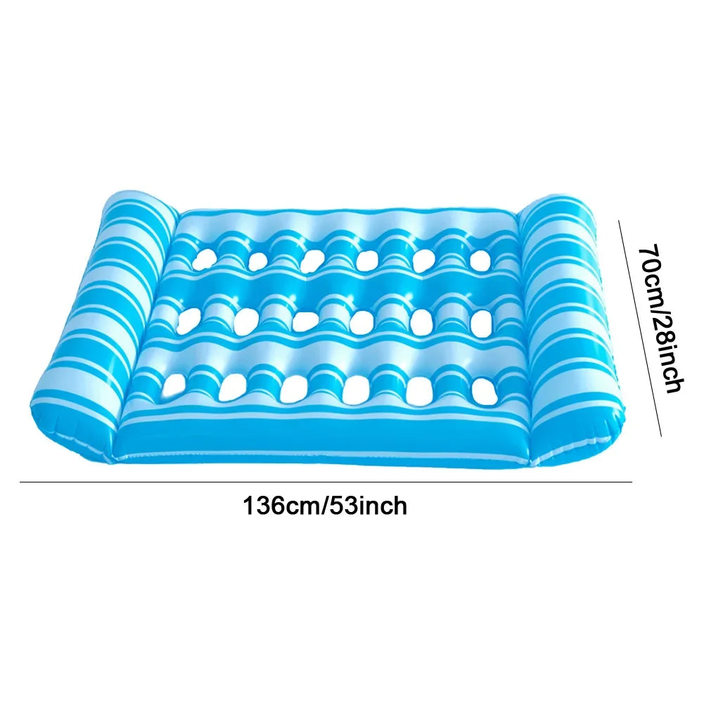 Showlu Smart inflatable water mat featuring a pool lounger and surfboard design, made of PVC for floating on water.