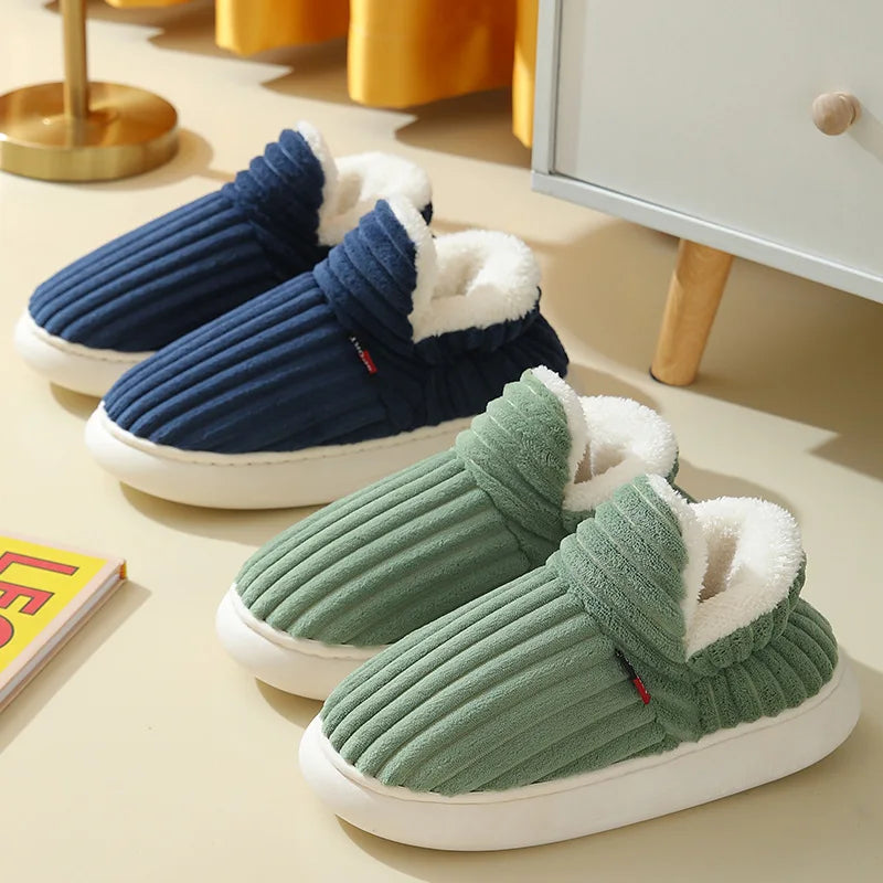 Showlu Fashion Store men's indoor slippers with plush short fleece, cotton material, soft furry interior, ideal for cozy indoor wear