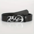 Stylish geometric alloy needle buckle belt for men and women, featuring a trendy punk design and neutral waist style.