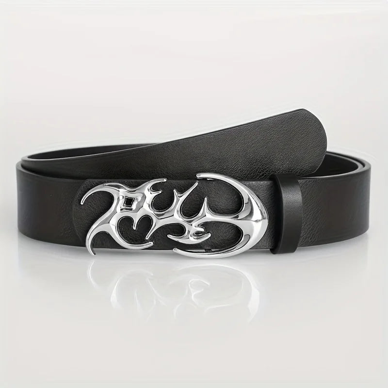 Stylish geometric alloy needle buckle belt for men and women, featuring a trendy punk design and neutral waist style.