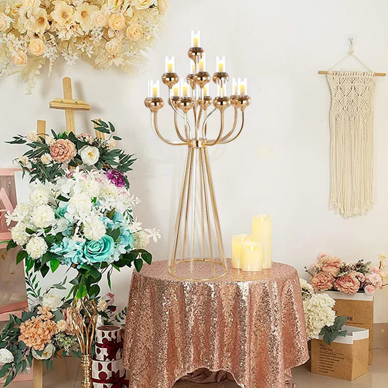 Metal Acrylic Candelabras 120 CM Height 13 Heads Candle Holders Luxury Wedding Table Centerpiece Candlesticks Home Decoration