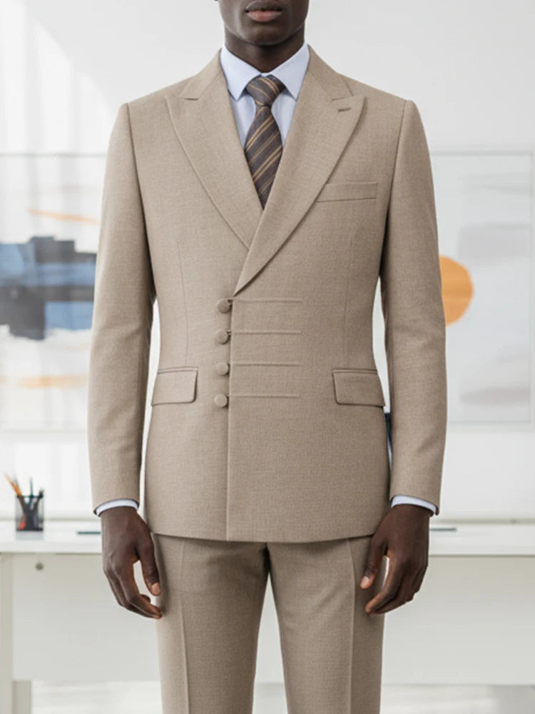 Men's black double-breasted slim fit wedding suit by Showlu Fashion, featuring a two-piece design with classic tailored details.
