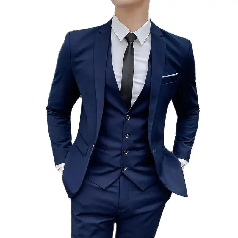Men's 6XL suit with blazer, vest, and pants in solid color, casual and business fashion by Showlu Fashion Store.