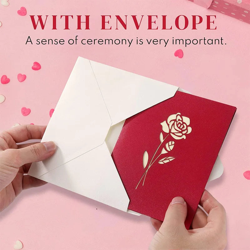 3D pop-up rose greeting card for Valentine's Day by Showlu Fashion Store featuring detailed floral design and vibrant colors.