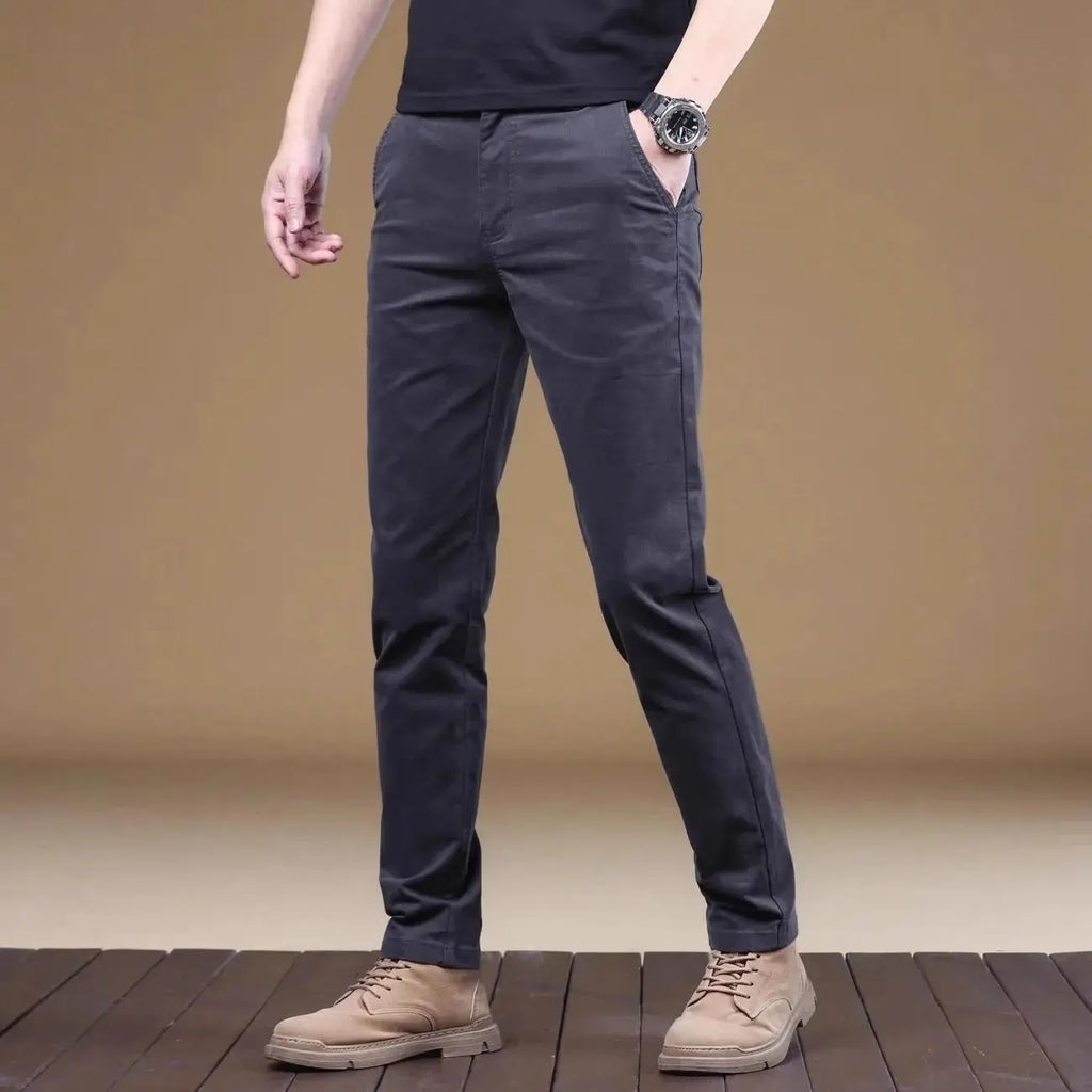 Slim straight cotton casual pants for men by Showlu Fashion, lightweight business trousers in a versatile design.