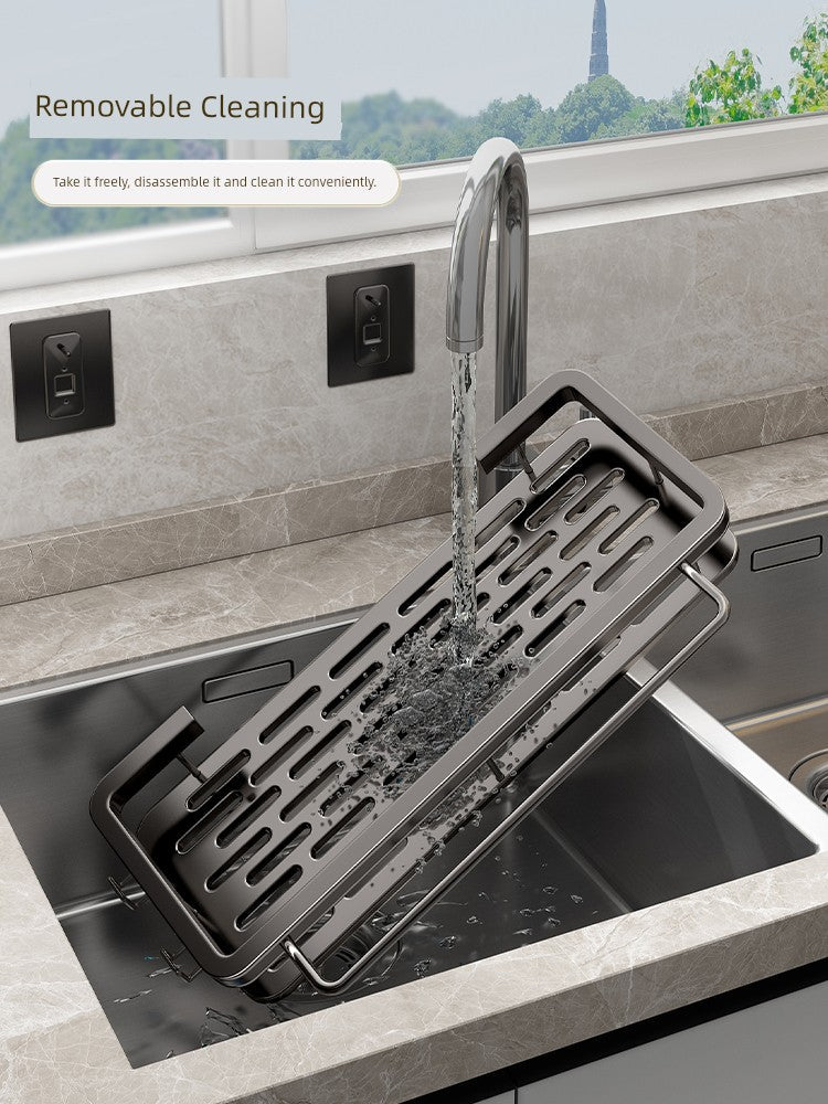 Aluminum wall-mounted kitchen seasoning rack with punch-free design, ideal for organizing spices and bottles in the kitchen.