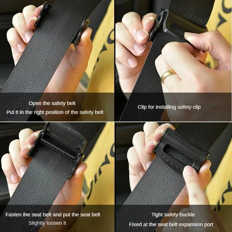 Showlu Smart General car seatbelt adjuster fitted on a seatbelt, helping to improve comfort and fit for safer driving.