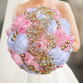 IVINLAC Navy Silk Rose Wedding Bouquet with artificial bridal flowers, 20cm size, featuring elegant silk roses and navy accents.