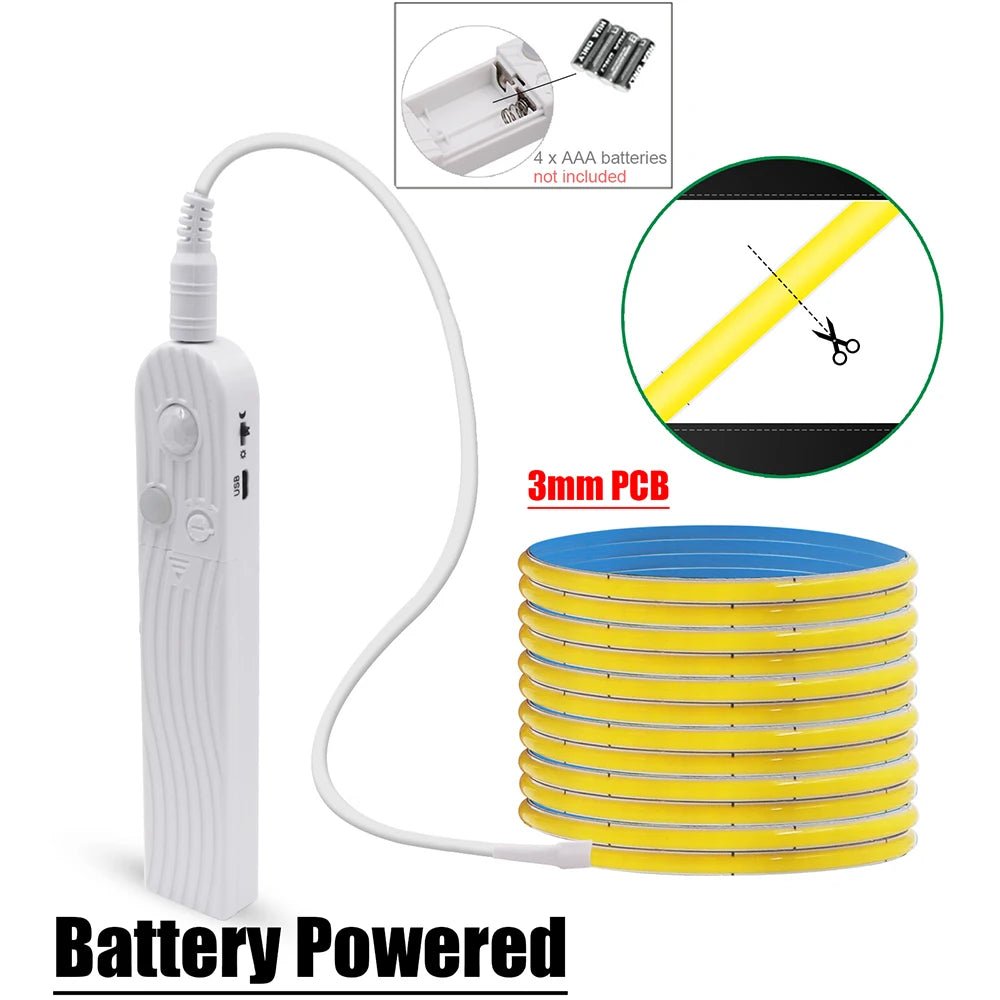 Showlu Smart Motion Sensor LED Strip Light 5V USB, flexible strip with motion detection for automatic lighting.