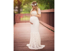Sexy White Deep V-Neck Long Sleeve Lace Sheer Bodycon Wedding Dress Train - European & American Style Evening Gown Photography