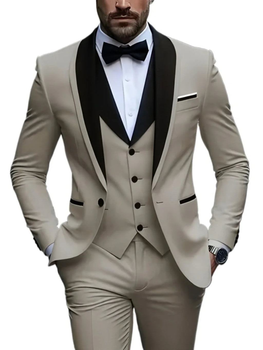 White Slit Mens Suits 3 Piece Black Shawl Lapel Casual Groom Tuxedos for Wedding Groomsmen Suits Men 2025 (Blazer+Vest+Pant)