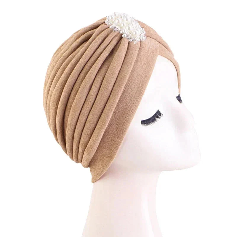 Women's diamond-pleated turban hijab chemo cap wrap by Showlu Fashion, stylish and comfortable head covering for women.