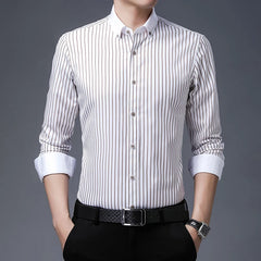 Men's pure cotton long sleeved shirt slim fit high-end light luxury 100 count striped heterochromatic collar wrinkle resistant a