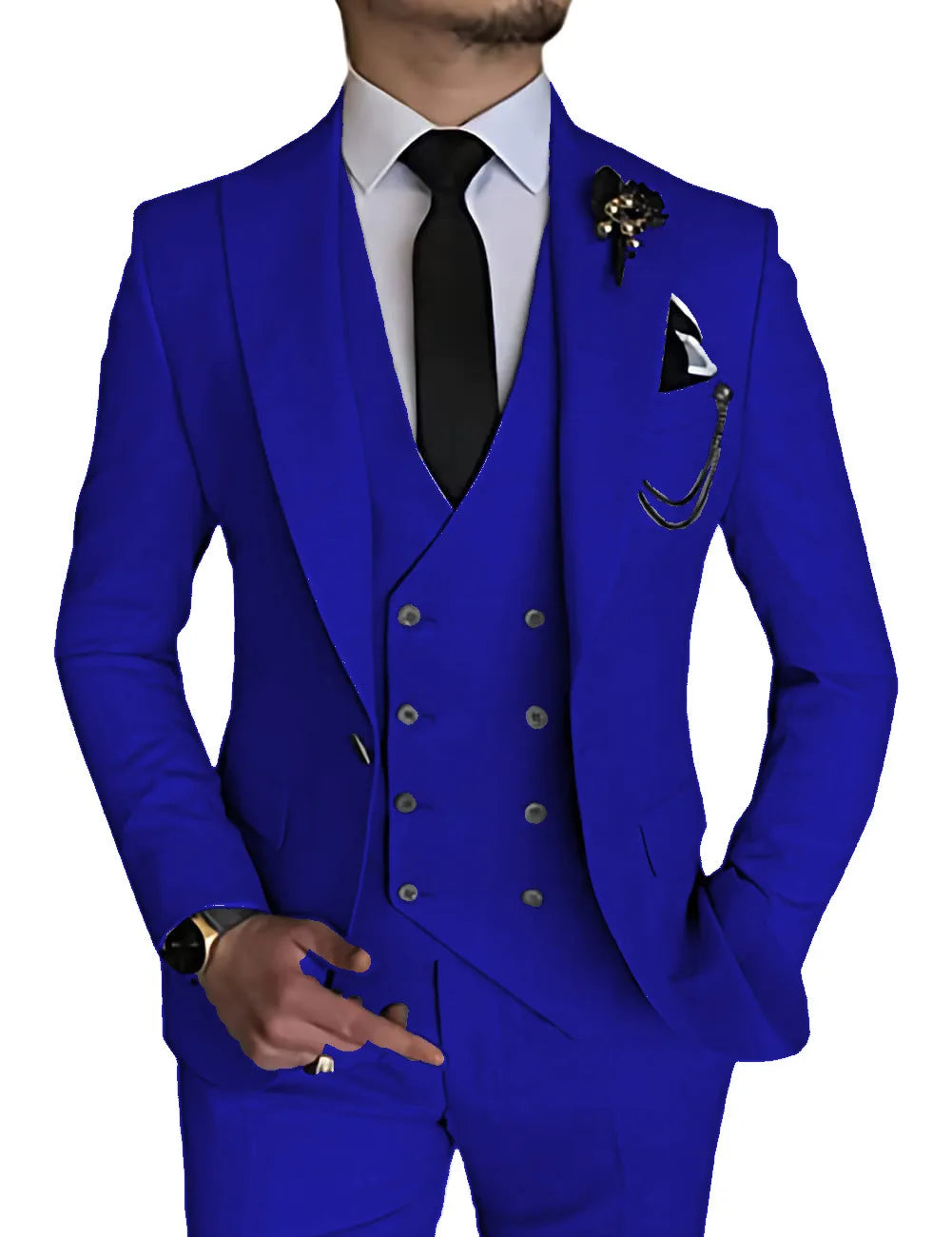Men's three-piece business casual suit set by Showlu Fashion, featuring a jacket, vest, and trousers perfect for formal events.