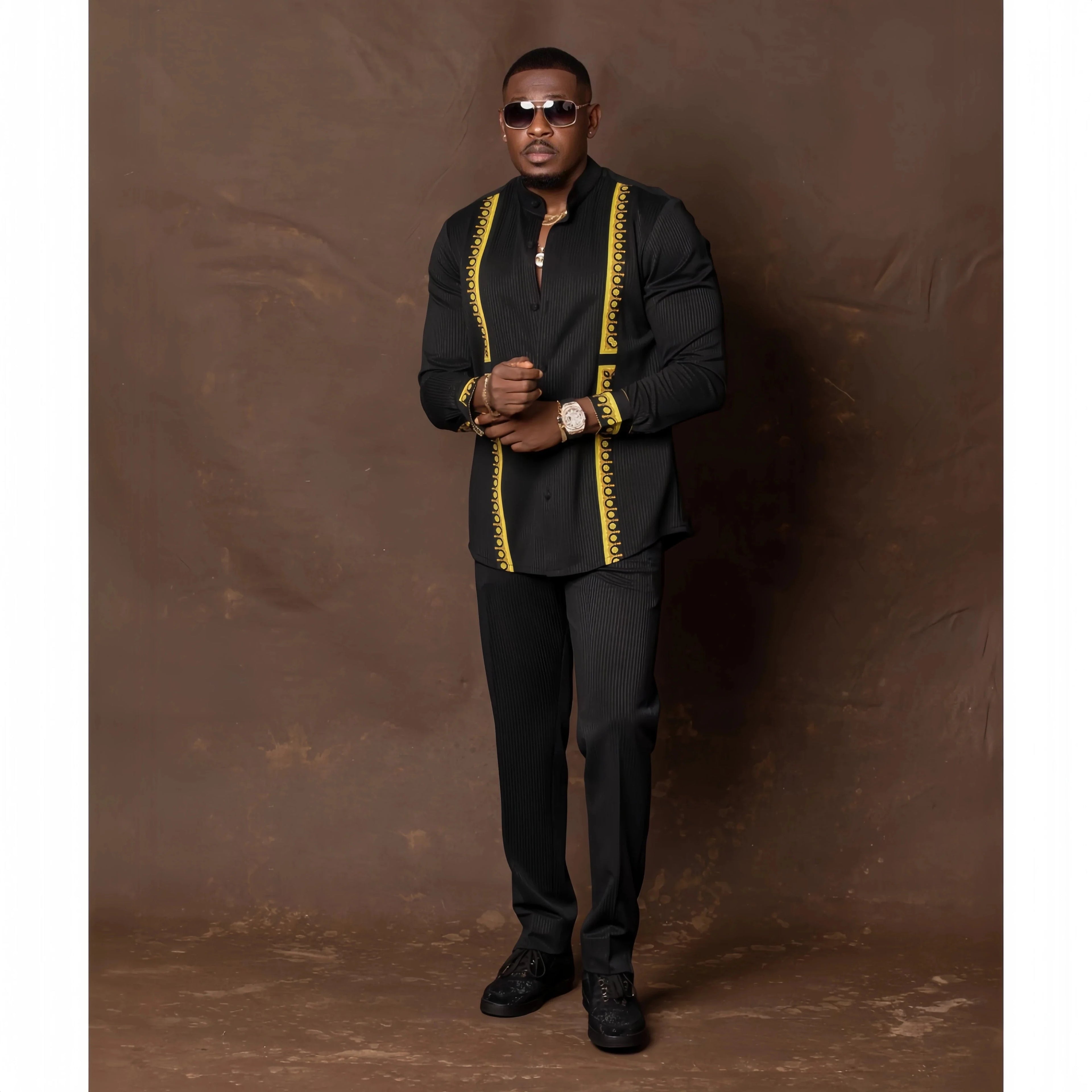 Men's SHOWLU FASHION striped two-piece suit made of formal cotton blend, shown in a stylish, well-fitted design.