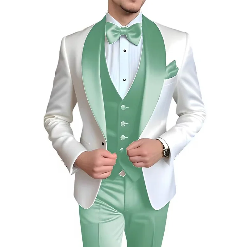 Men's blue and white 3-piece tuxedo suit by Showlu Fashion, featuring elegant formal style for weddings and parties.
