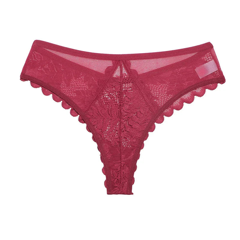 All Of Me Women's Lace G-String Thong in black nylon, featuring a low-rise design and delicate lace detailing.