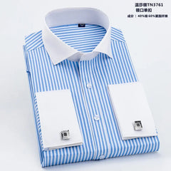 Men's French cufflink shirt long sleeved spring style multi-color collar high collar slim fit collar formal striped shirt