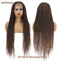Senegalese twist braids lace front wig with Kanekalon fiber, showing natural hairline and detailed twist hairstyle.