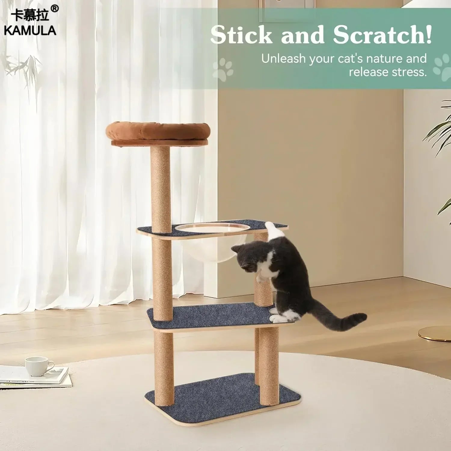 Showlu Smart General mini cat scratching post with sisal surface and colorful plush accents for feline scratching and play.