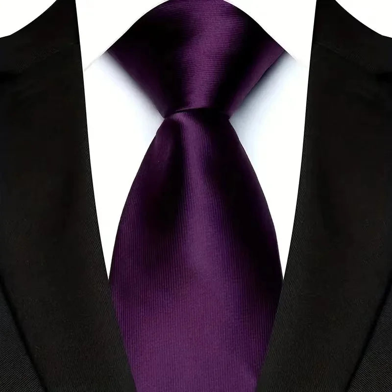 Purple men's necktie with floral plaid and stripe pattern, jacquard woven, suitable for business, wedding, or formal occasions