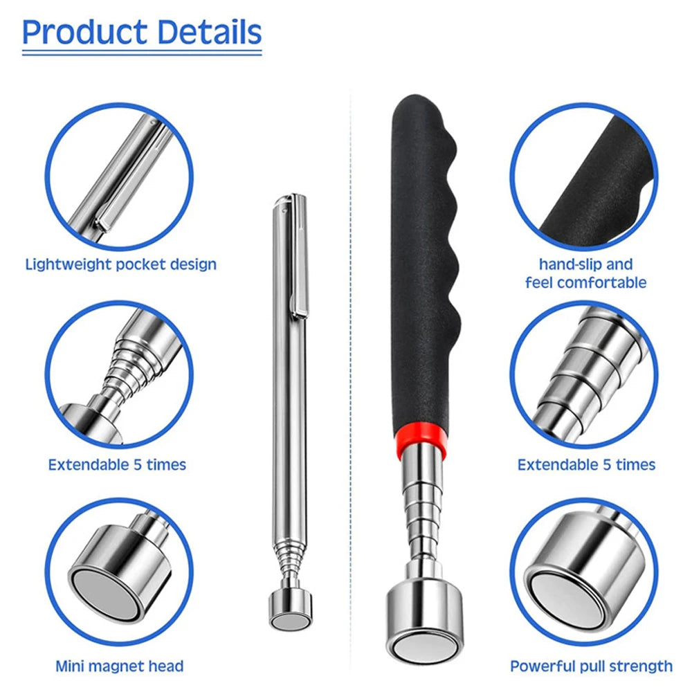 Showlu Smart General telescopic magnetic pickup tool with LED light, extended metal rod and magnetic end, ideal for retrieving small metal objects.