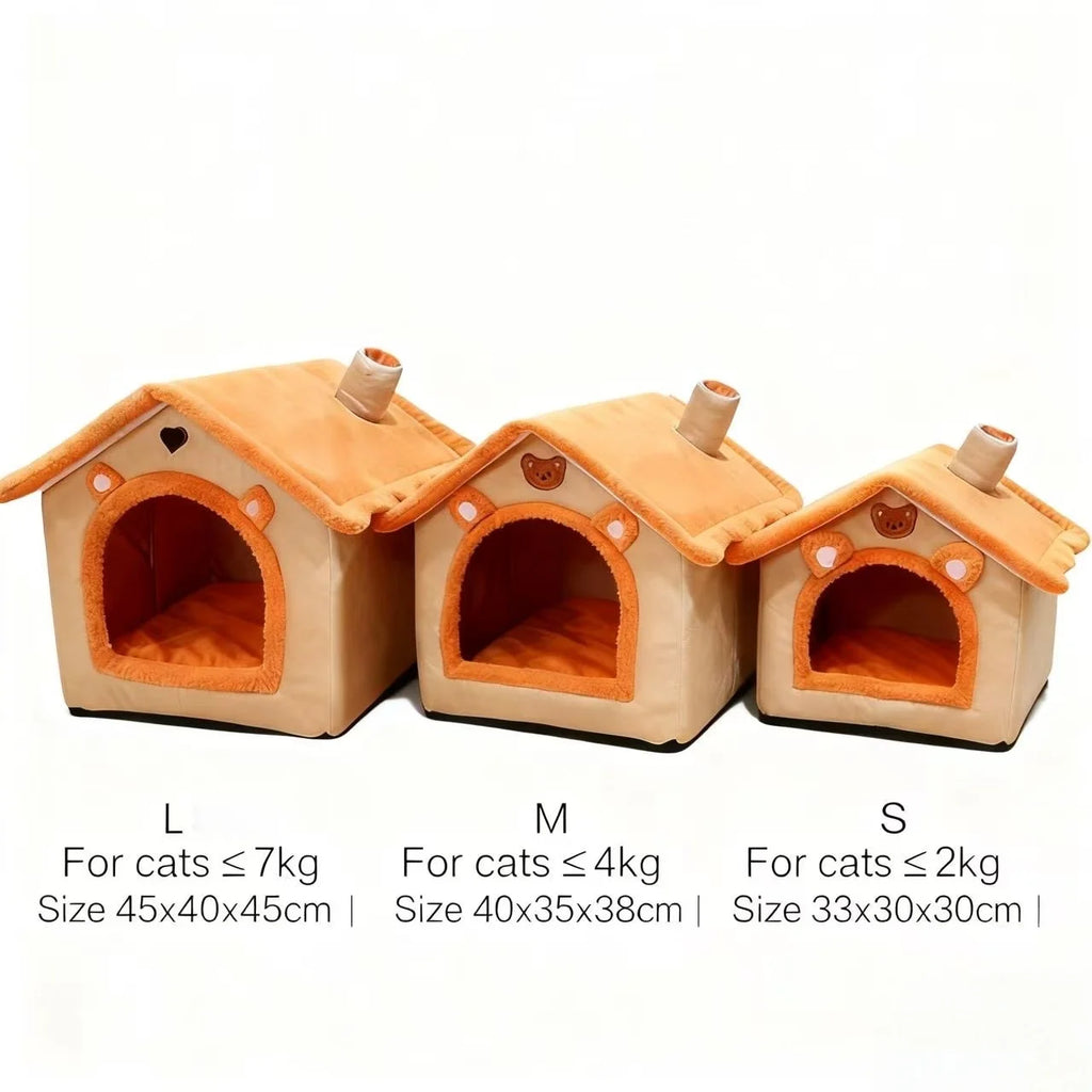 Showlu All Season dog house bed with warm coral fleece, washable pet bed designed for comfort and durability.