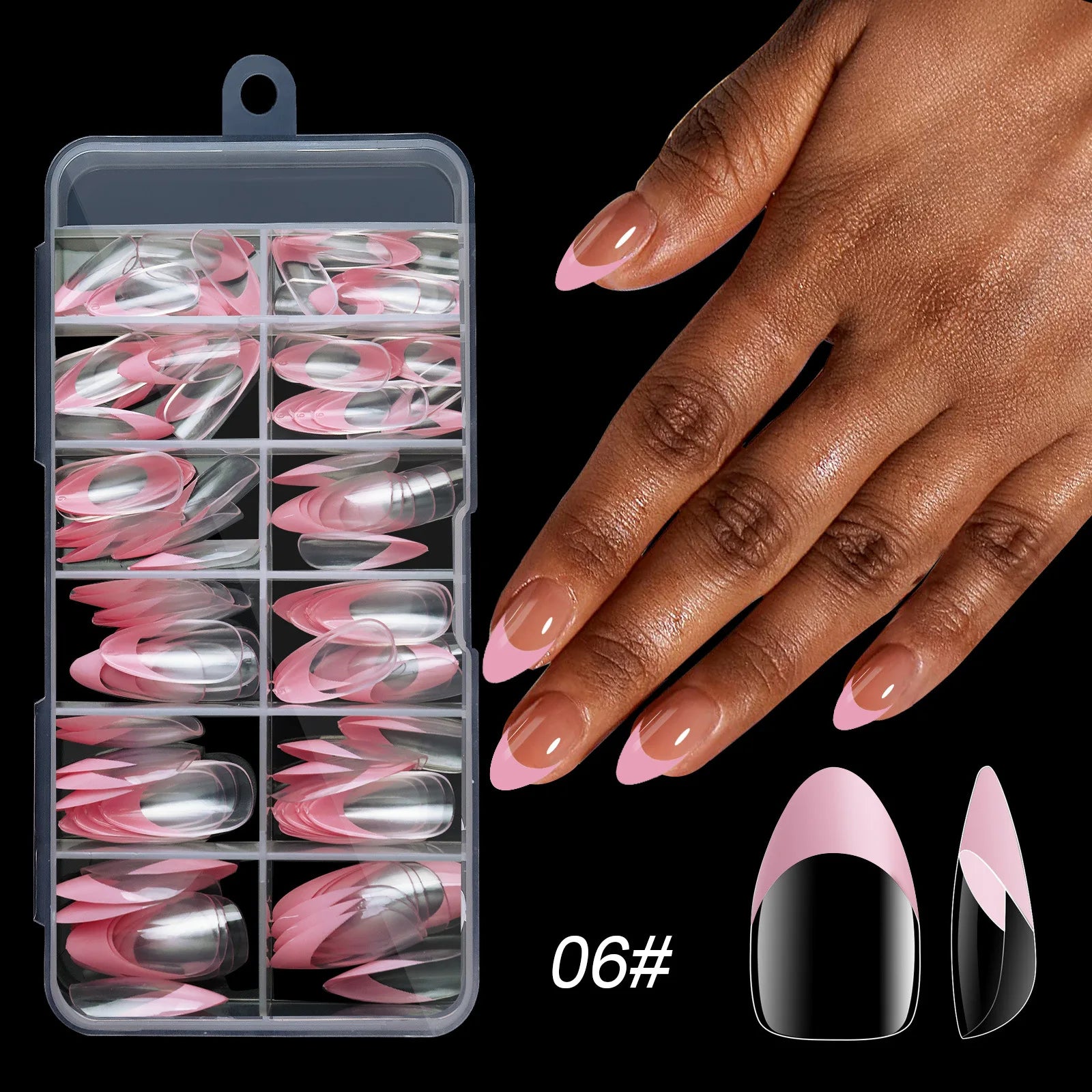 Set of 120 acrylic French false nails by Showlu Fashion Store, medium length square shape with full cover, removable press-on nail tips.