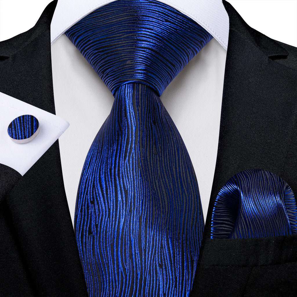 New Classic 100% Silk Men's Ties 8cm Blue Plaid Dot Striped Business Necktie Handkerchief Wedding Party Tie Set Gravatas DiBanGu