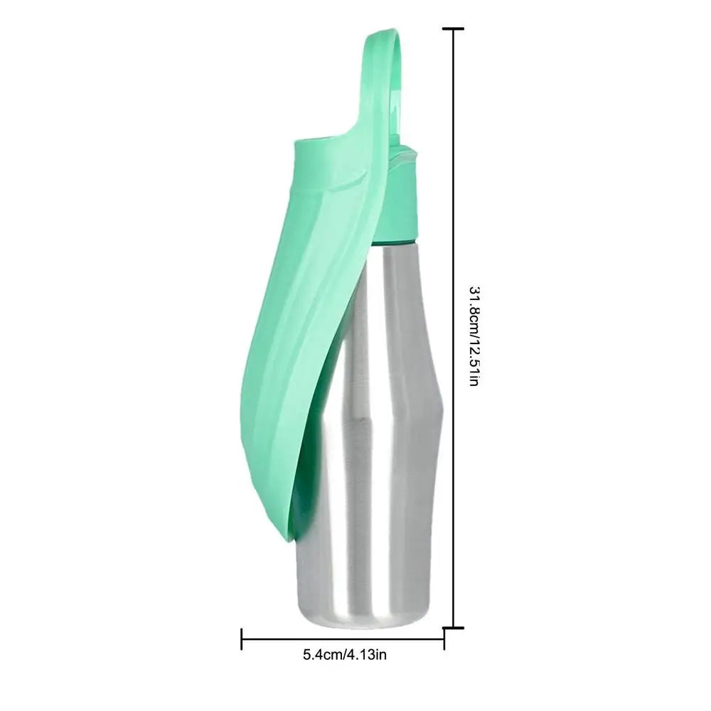 Showlu 750ml stainless steel pet travel water bottle for dogs and cats, featuring a secure lid and portable design.