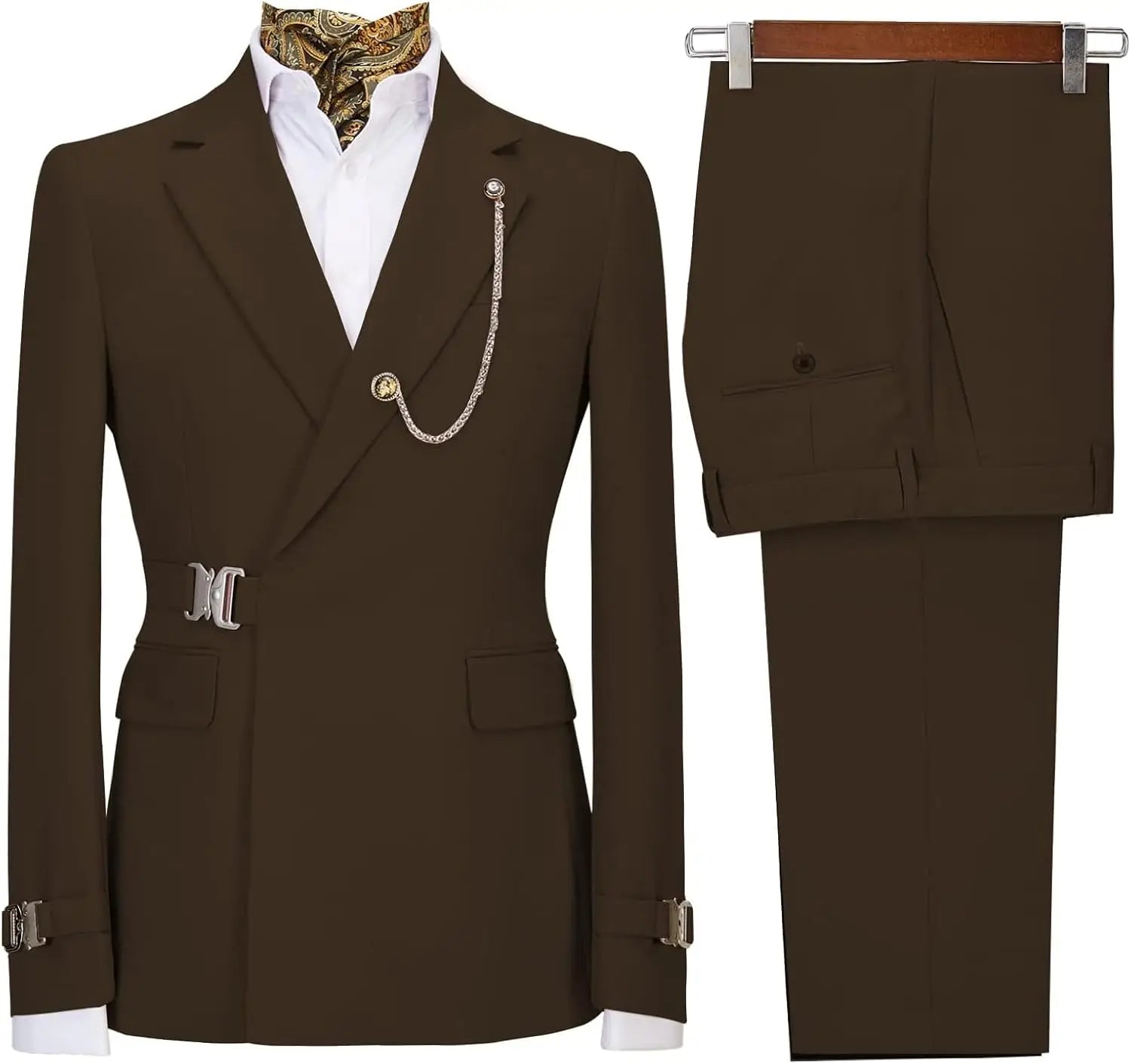 Men's slim fit 2-piece suit with metal clasp, stylish business casual tuxedo, Showlu Fashion Store, professional formal attire